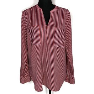 CAbi Red White Blue Striped Franklin V-neck Blouse #5335 M